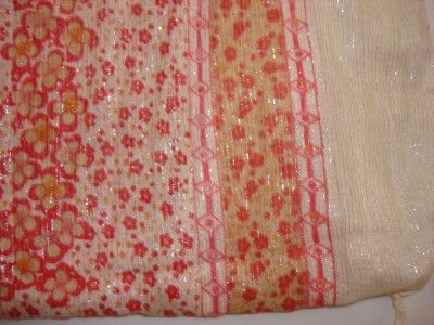 RAJ SHAWL SQUARE SCARF RED FLOWERS SILVER CREAM STRIPE  