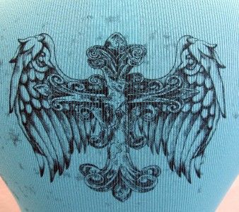 VOCAL Aqua Turquoise Shirt Gothic Cross Tank Top NEW  