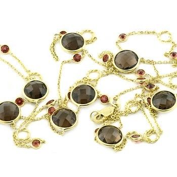 SMOKEY QUARTZ NECKLACE 14K YELLOW GOLD