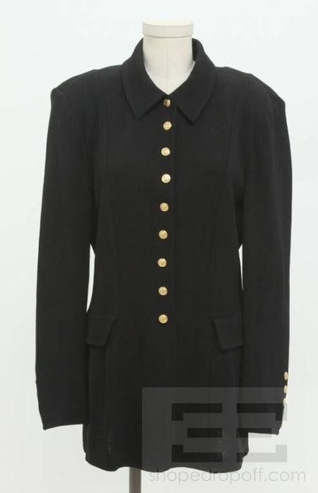 St. John Collection Black Knit Gold Button Jacket Size 10  