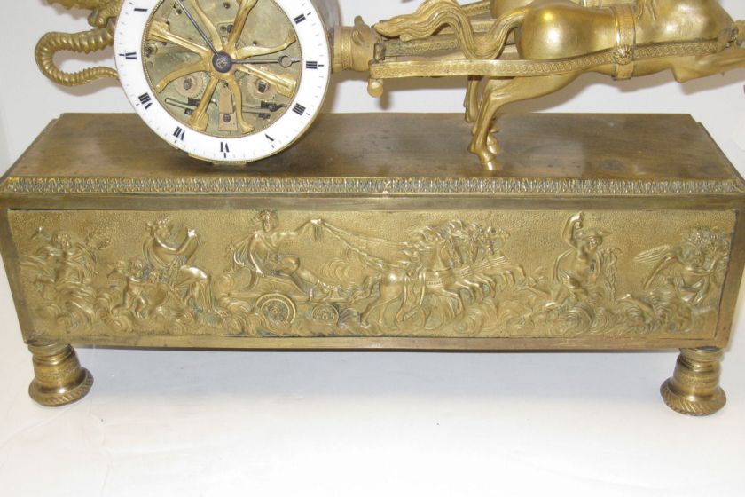 French Empire Period Chariot Form Bronze Mantel Clock  
