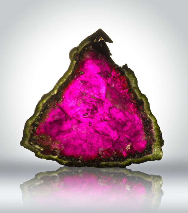   gorgeous specimen of watermelon tourmaline   a polished slice taken