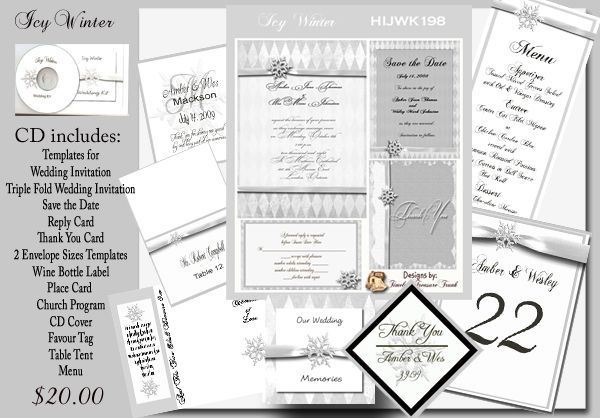 Delux Icy Winter Wedding Invitation Kit on CD  