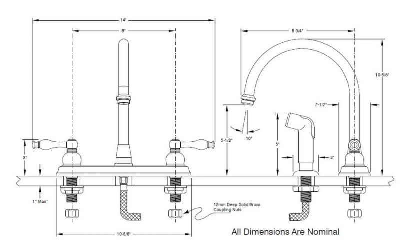 PREMIER WELLINGTON TWO HANDLE KITCHEN FAUCET WITH SIDE SPRAY BRUSHED 