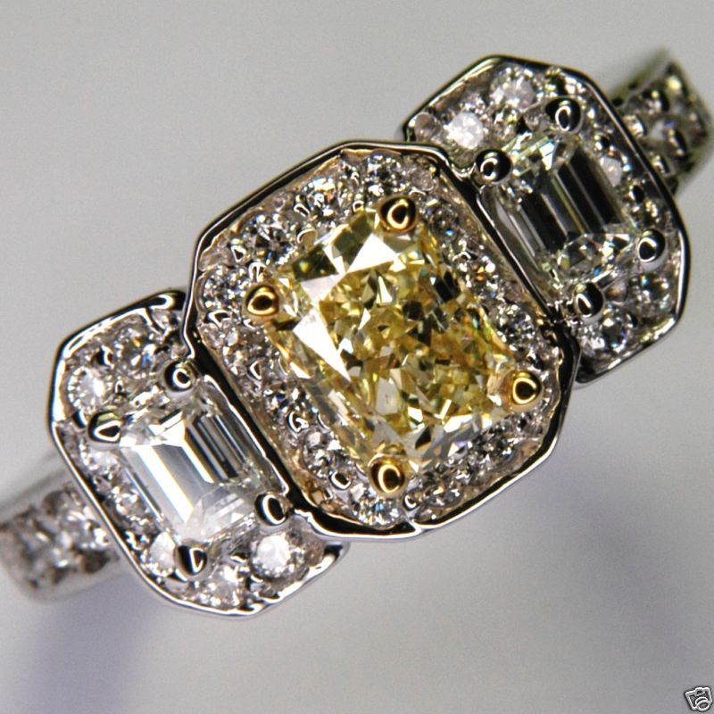 02 FANCY YELLOW DIAMOND ENGAGEMENT RING 100% NATURAL  